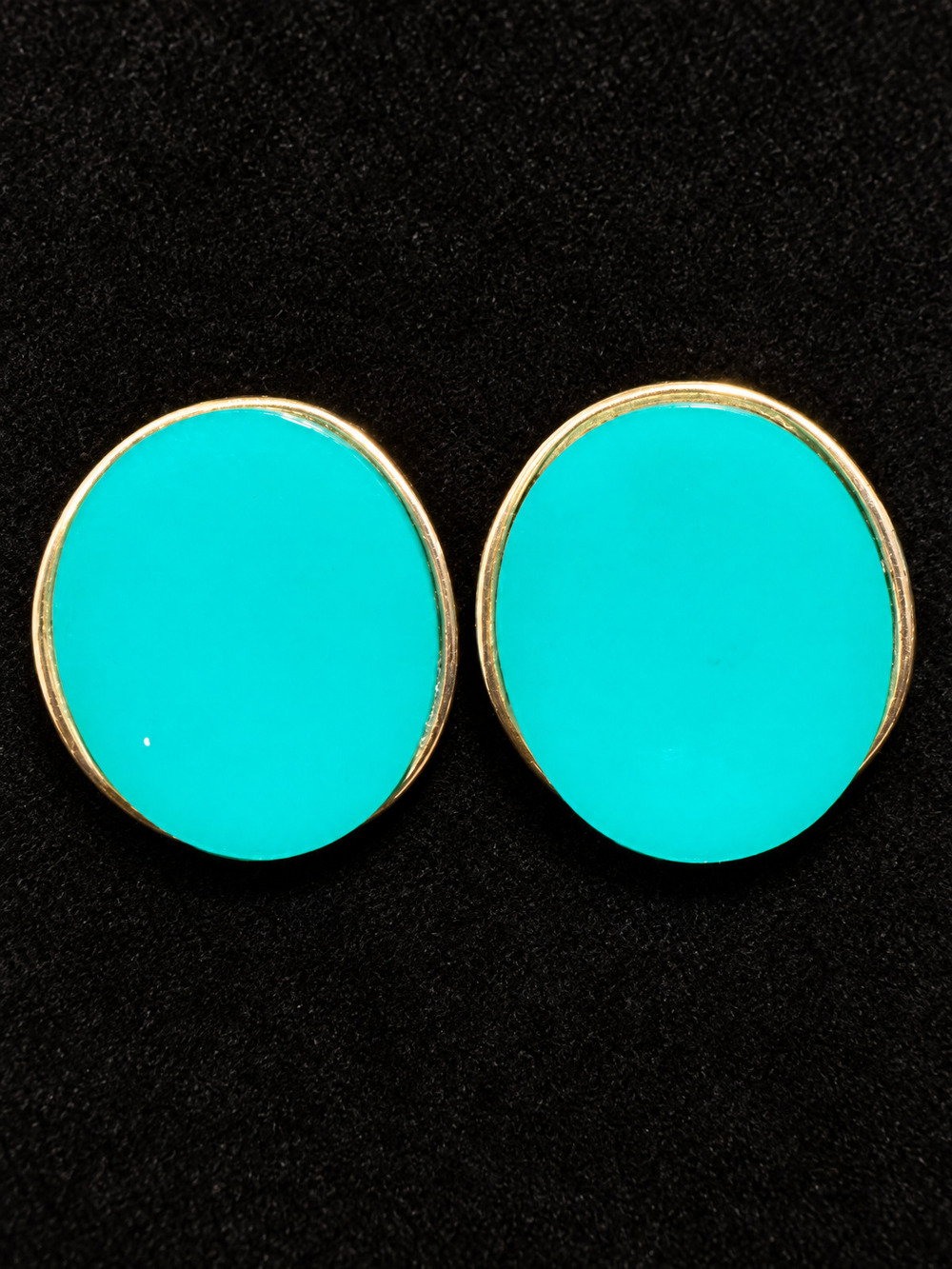 ⚜️ Oval Stud Earrings | Turquoise-Color Enamel | Gold-Tone Bezel 💗